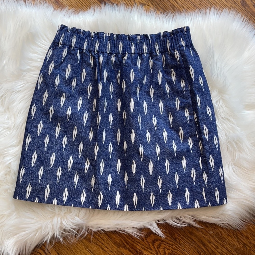 J. Crew Navy and White Printed Elastic-Waist Midi Skirt